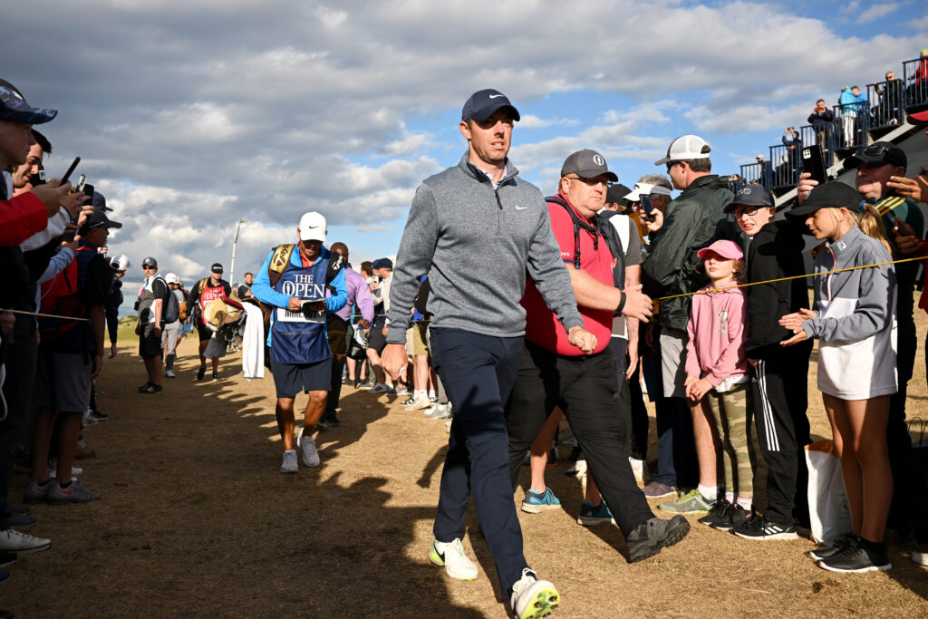 ST ANDREWS, SCOTLAND - JULY 15: Rory McIlroy of Northern Ireland walks on course during Day Two of The 150th Open at St Andrews Old Course on July 15, 2022 in St Andrews, Scotland. (Photo by Stuart Kerr/R&A/R&A via Getty Images)